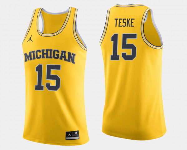 Michigan #15 For Men's Jon Teske Jersey Maize College Basketball Player